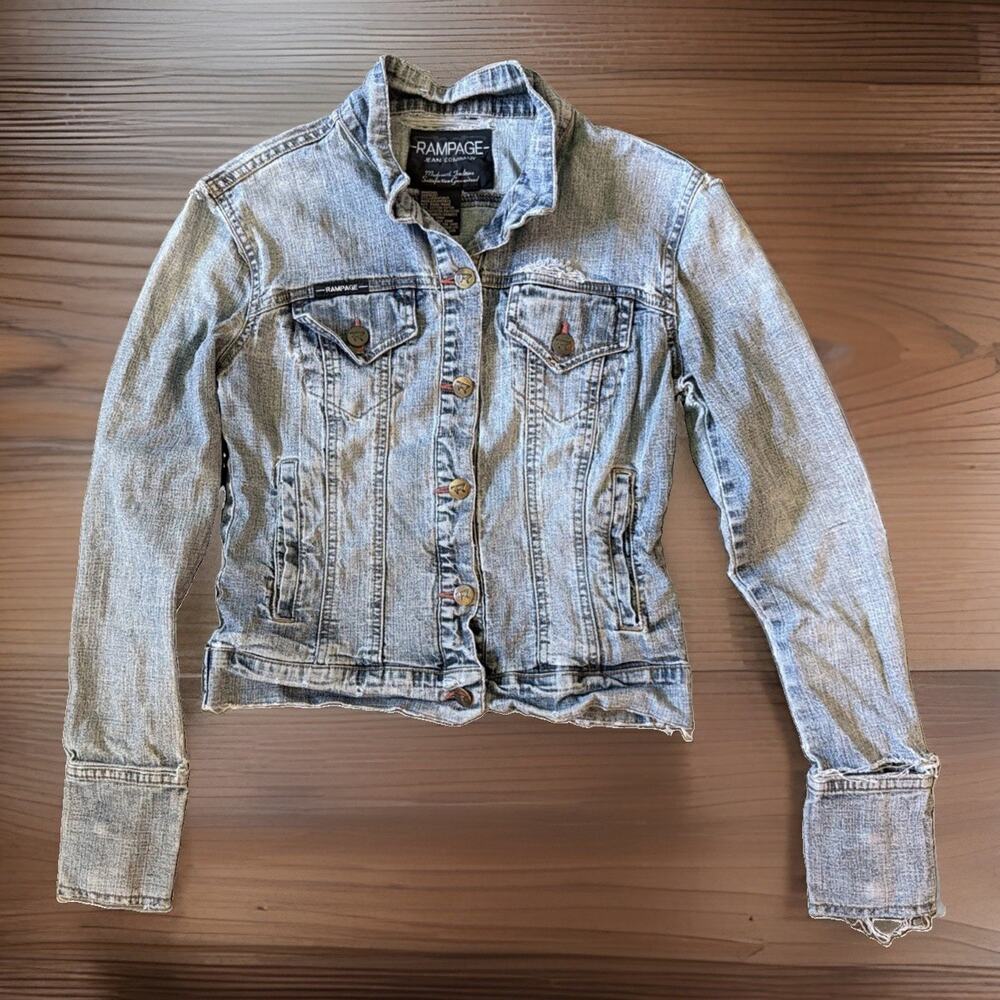 Vintage Y2K Rampage Jean Co Sz S Thrashed Acid Wash Denim Jacket Streetwear